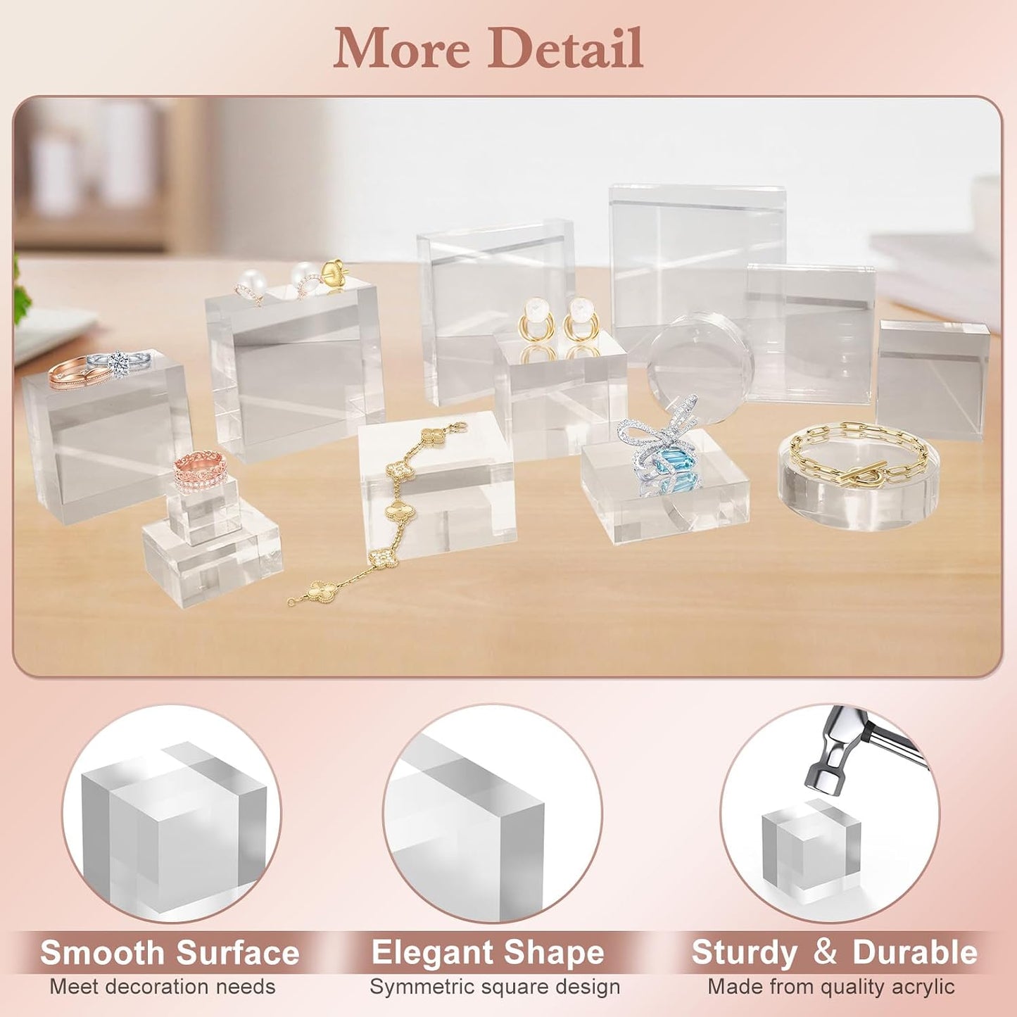 Acrylic Base Acrylic Blocks for Display Square Riser Display Stands Trophy / 1 x 1 x 1 / Set of 10