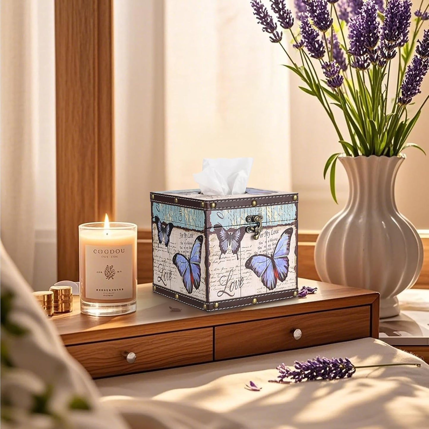 Vintage Tissue Box Cover / Purple Butterfly