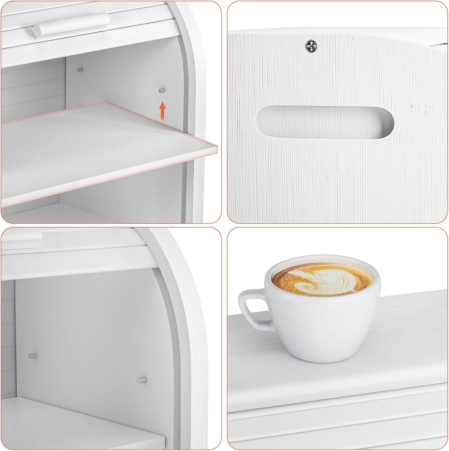 G.a HOMEFAVOR 2-Tier Bamboo Bread Box for Kitchen Counter, White | Large Roll Top Bread Storage Container, Bread Holder