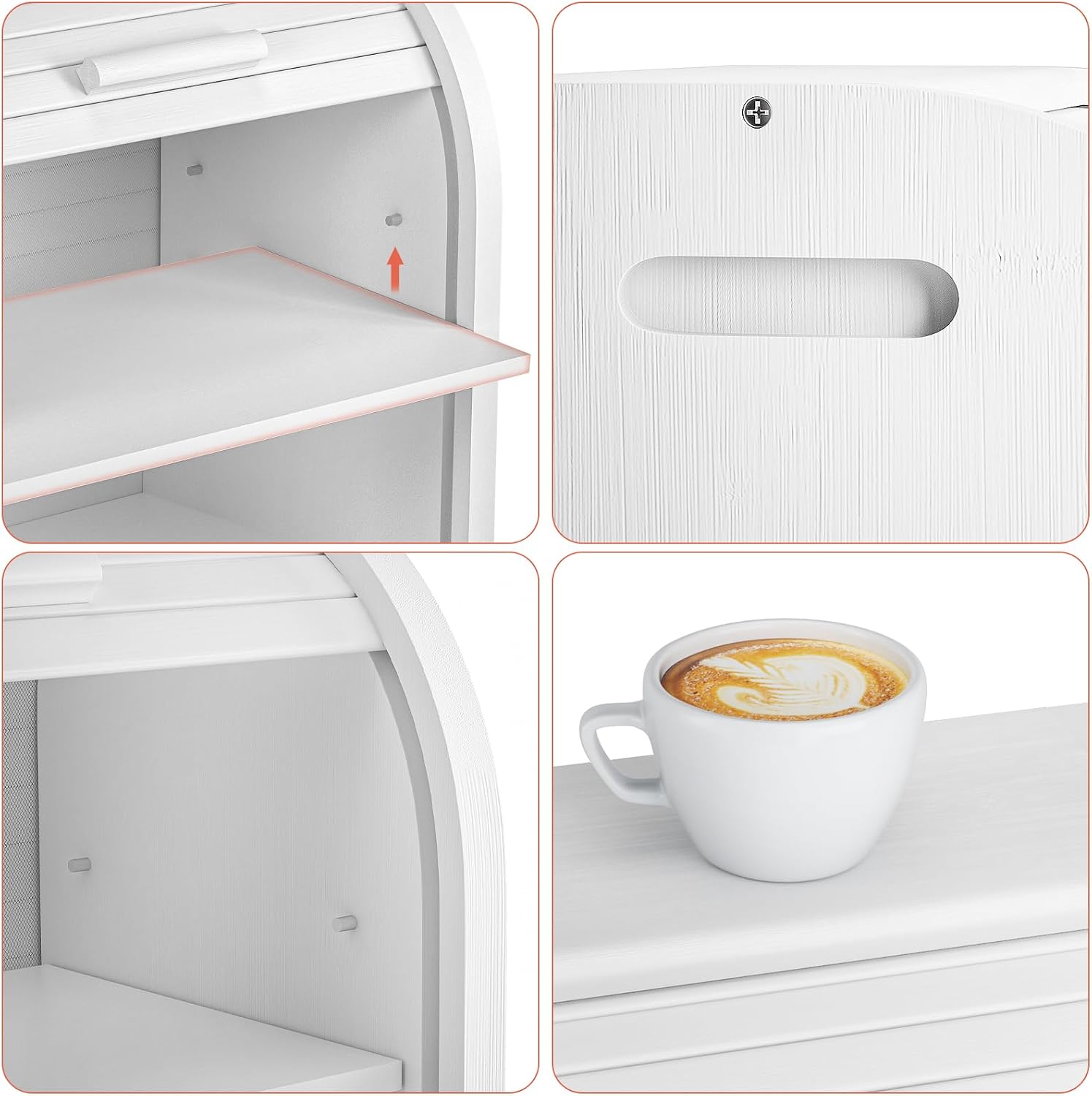 G.a HOMEFAVOR 2-Tier Bamboo Bread Box for Kitchen Counter, White | Large Roll Top Bread Storage Container, Bread Holder