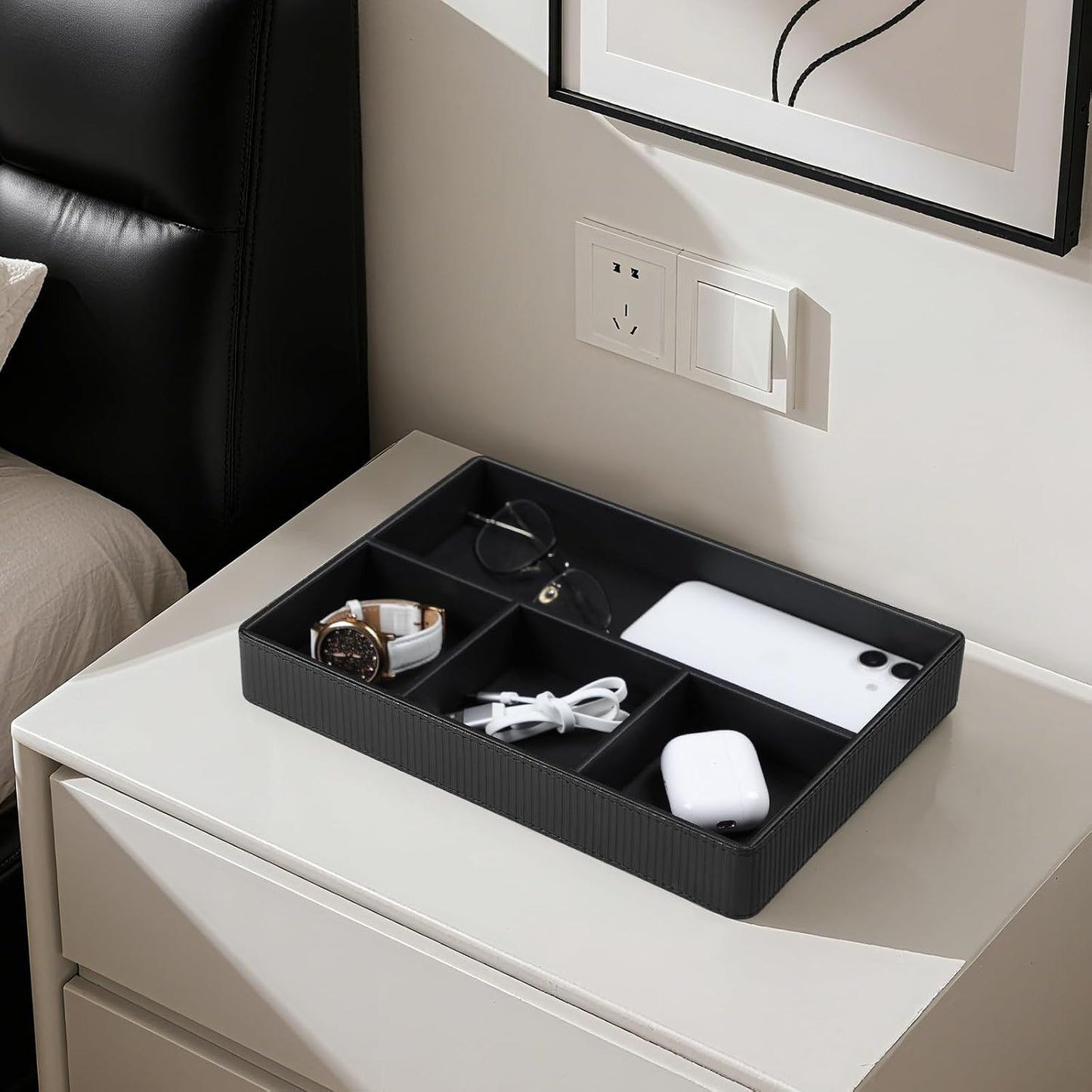PU Leather Valet Tray / Black