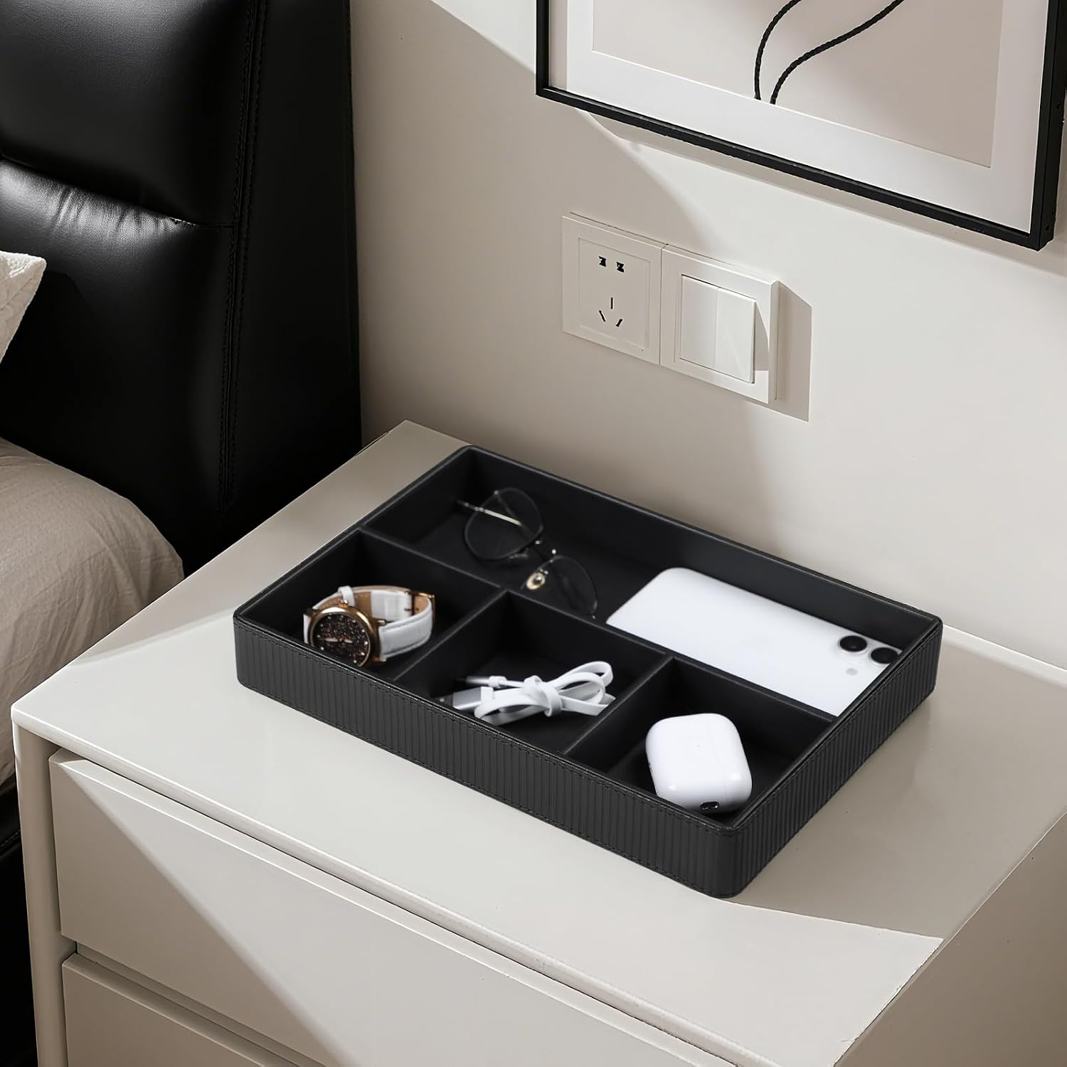 PU Leather Valet Tray / Black