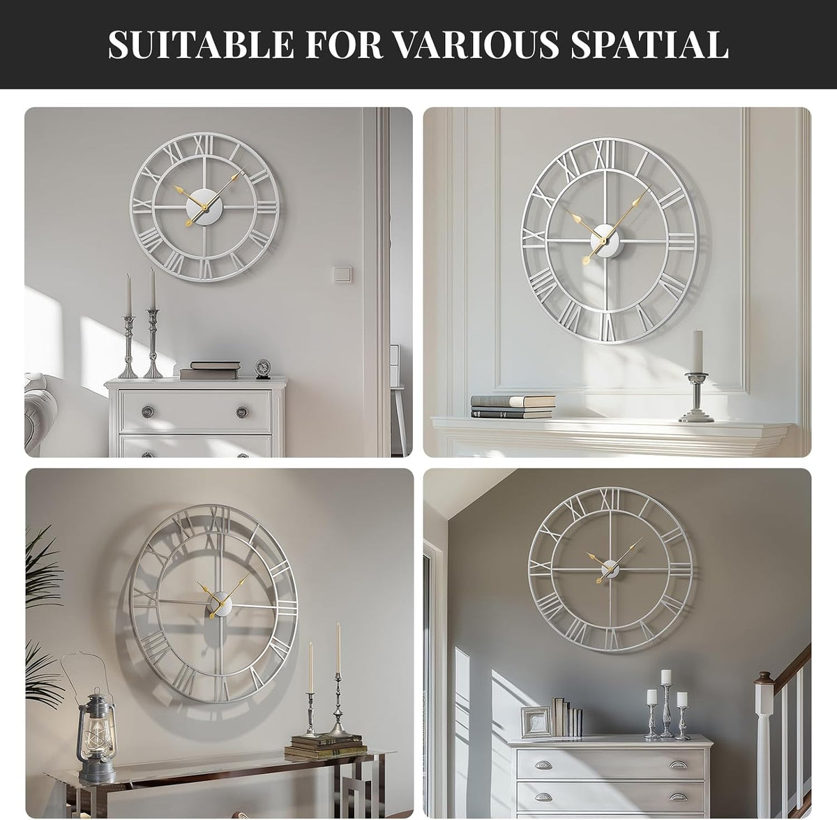 Cuspin 20 Inch Wall Clock Large Silver Decorative Modern Metal Clocks | Battery operated, Silent non ticking, Roman