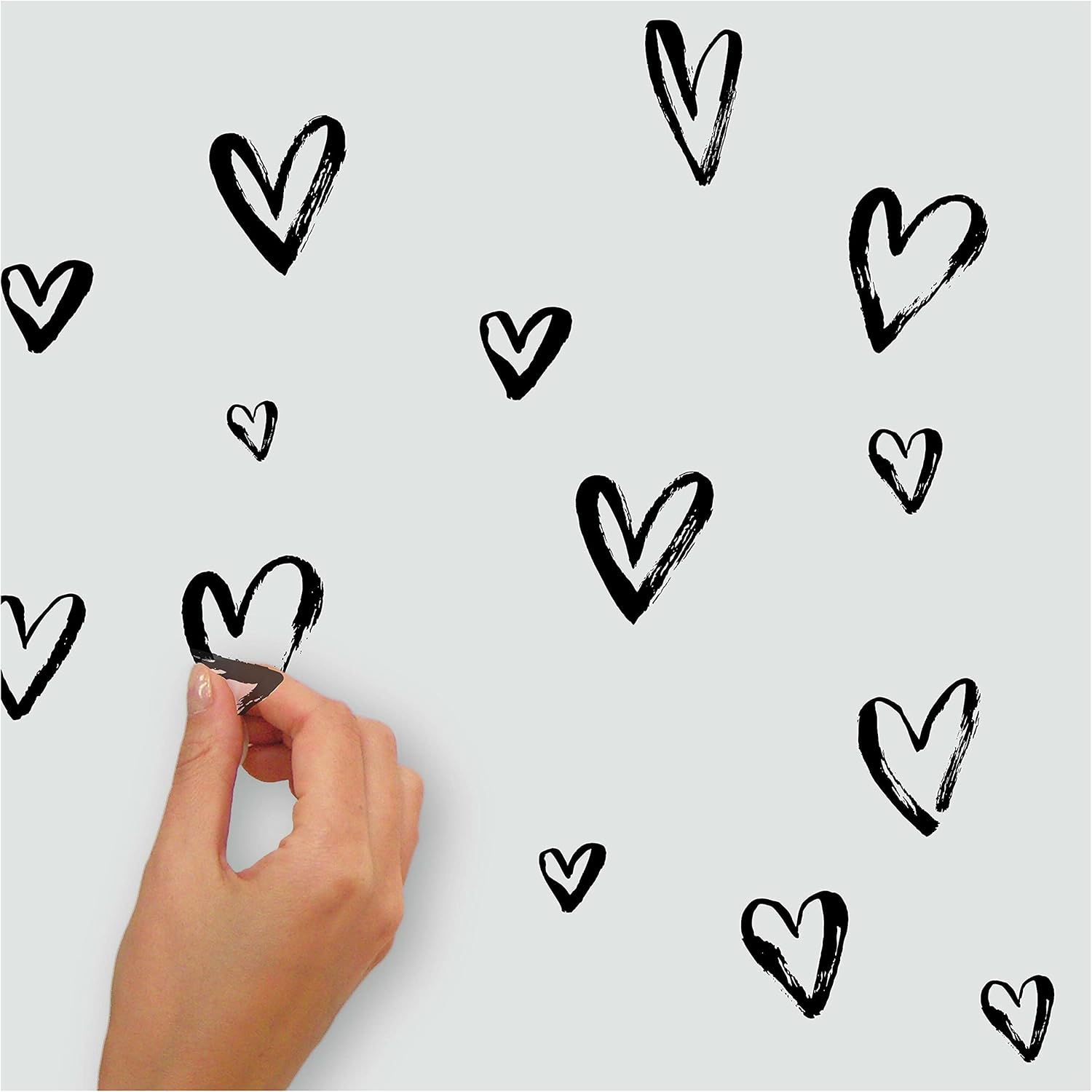RMK4884SCS Sketchy Hearts Peel and Stick Wall Decals / Black