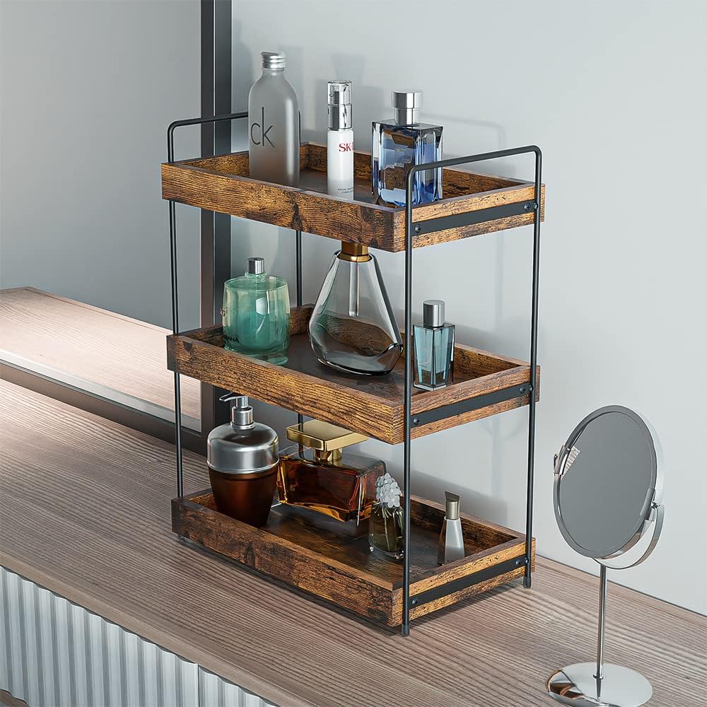 3-Tier Wood Bathroom Counter Organizer, Kitchen Spice Rack | Multi-use Vanity Shelf, Holds Skincare, Makeup, Perfume