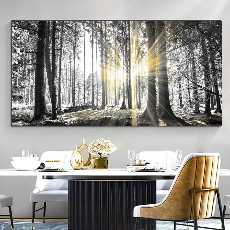 White Forest Wall Art Prints Sunset Landscape Canvas Picture / Blandcape-wb / 40"L x 20"W / Black