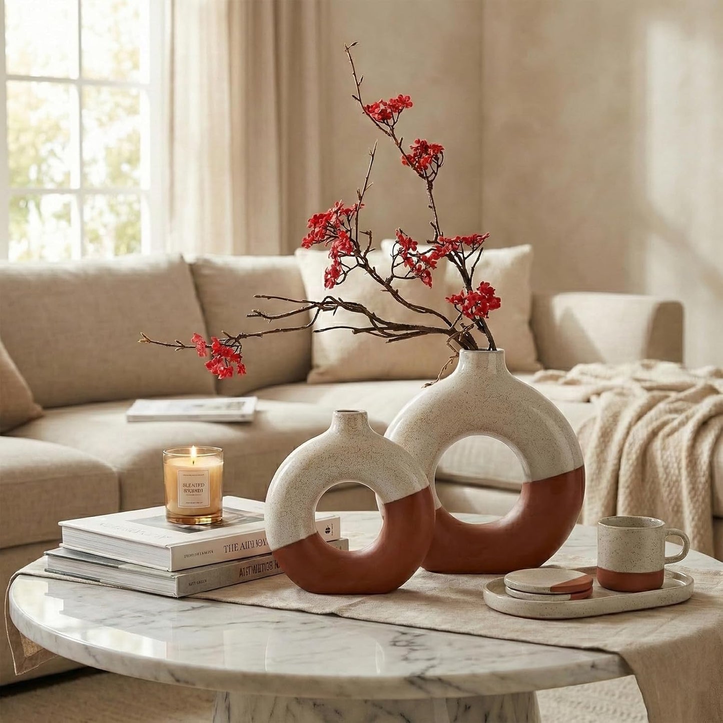 Modern Matte Ceramic Vases for Entryway Living Room / Terracotta / Set of 2