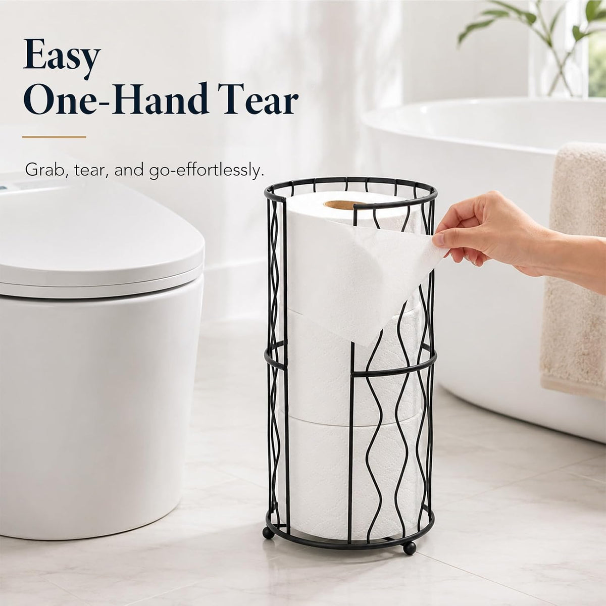 Modern Metal Freestanding Toilet Paper Roll Holder Stand and Dispenser with Storage for 3 Rolls of Reserve Toilet