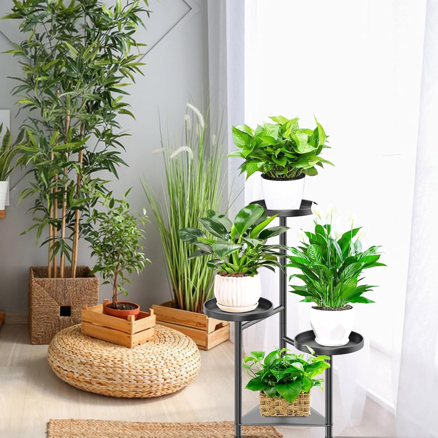 4 Tier Plant Stand Indoor Flower Shelf, Metal Flower Pot Stands for Indoor Plants, Black Corner Tall Plant Display