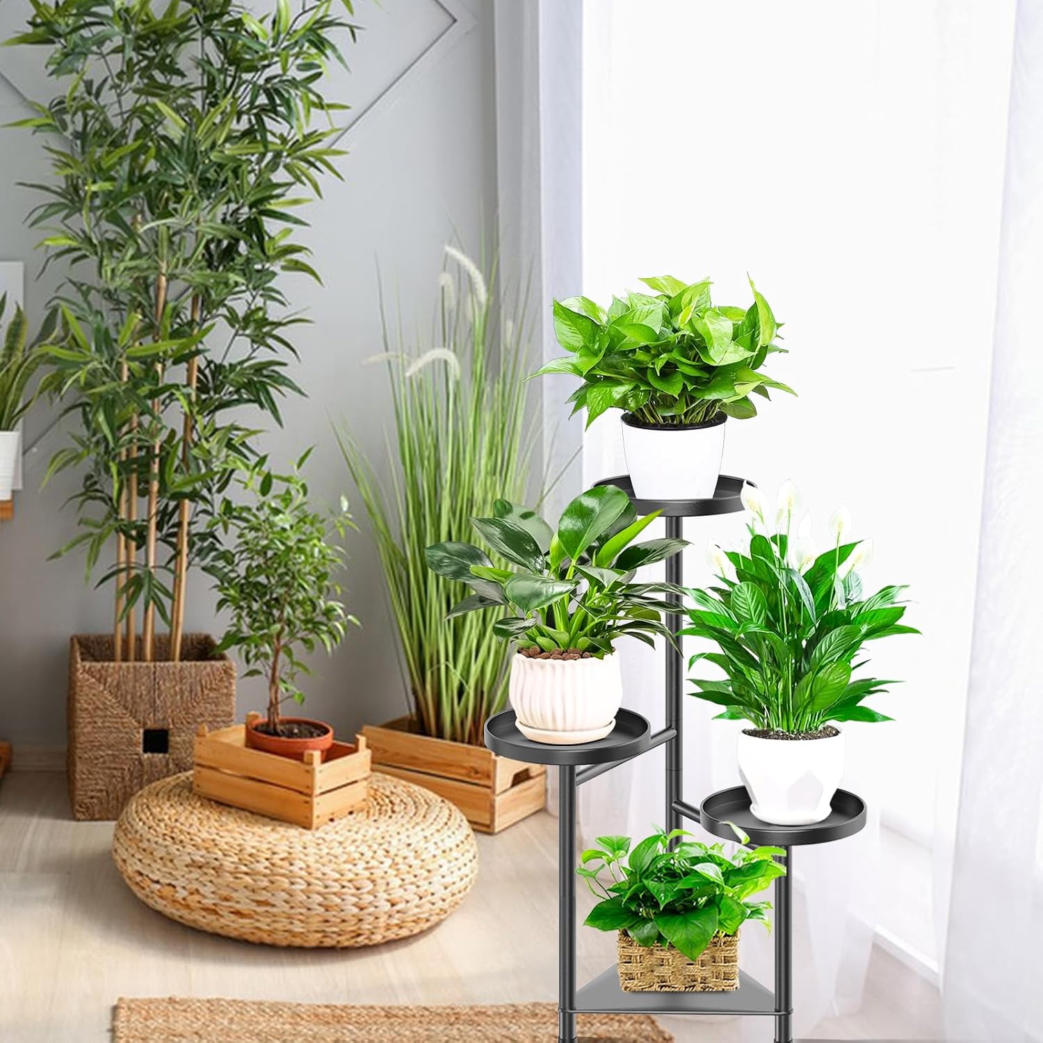 4 Tier Plant Stand Indoor Flower Shelf, Metal Flower Pot Stands for Indoor Plants, Black Corner Tall Plant Display