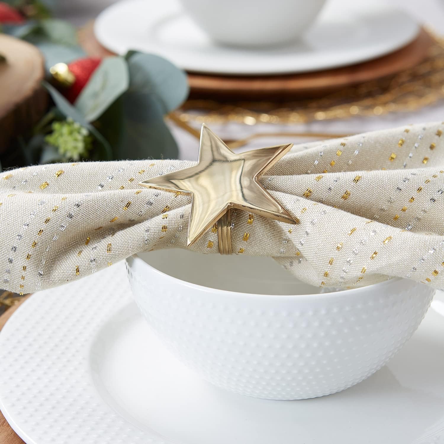DII Christmas Thanksgiving Holiday Tabletop Décor Collection Decorative Napkin Ring Holder Set, 2.5" Diameter, Gold