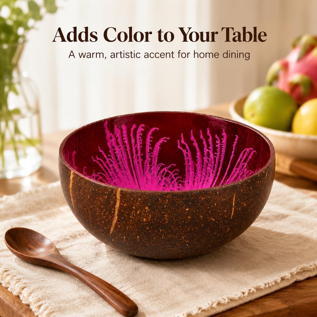 Natural Coconut Bowl Mother of Pearl Inlaid Shell Bowls Key Bowl for Entryway Table / Feather Pink