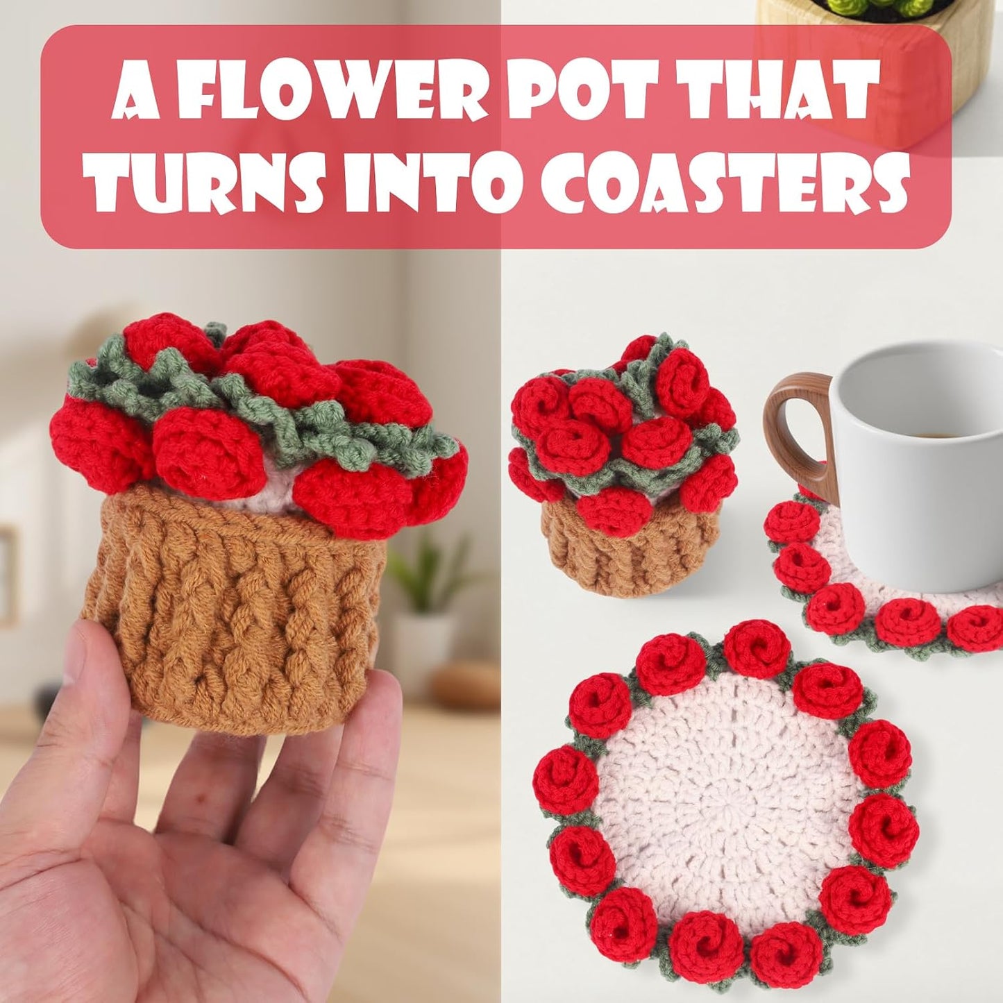 Mini Basket -Boho Floral Coasters / Red