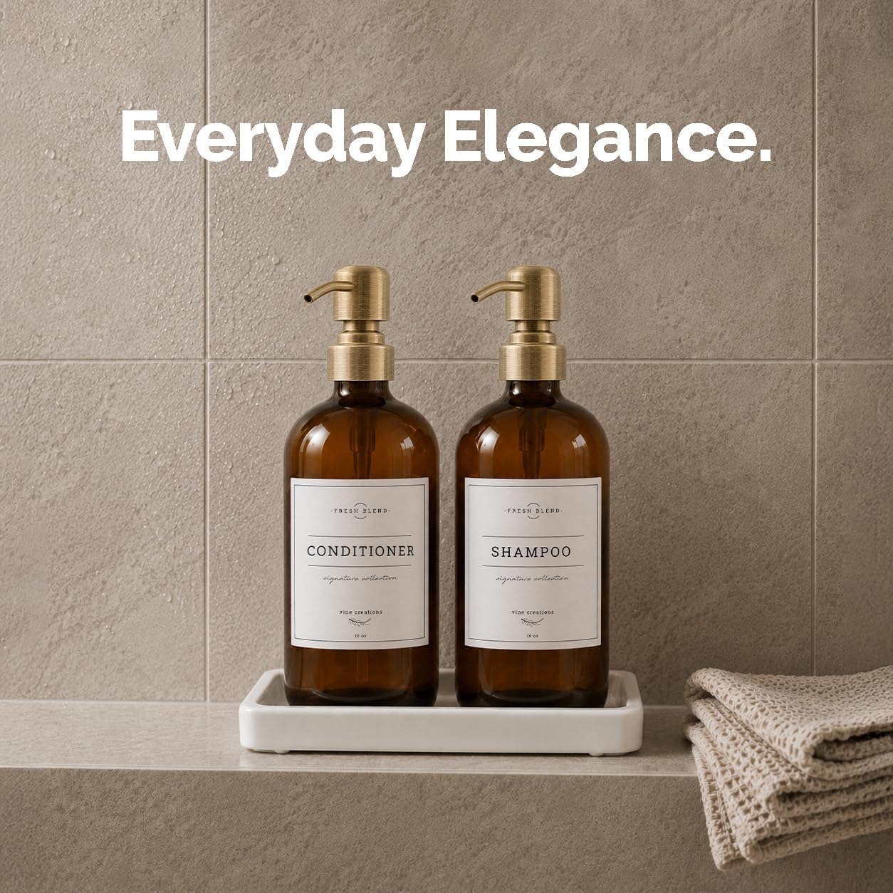 Vine Creations Amber Glass Soap Dispenser, 2 Pack Kitchen Soap Dispenser Set with Ceramic Tray, Stainless Steel Pump