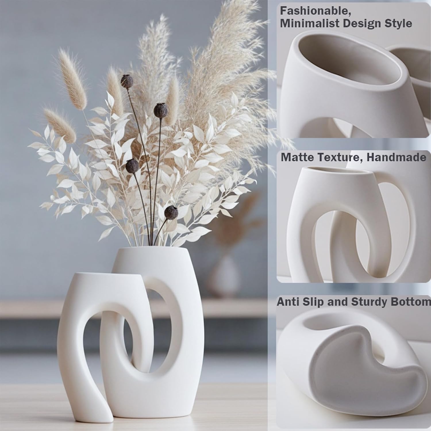 Ceramic Vase by / White / Set of 2