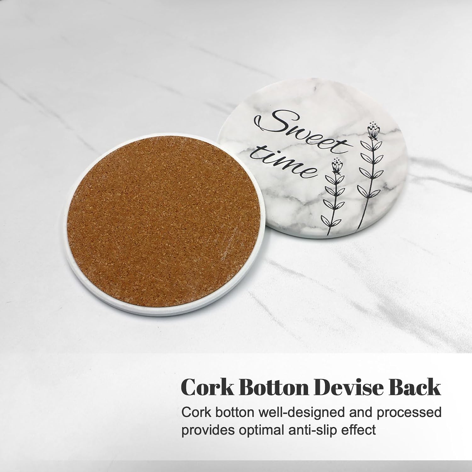 Holder / Round Marble Style Absorbent Farmhouse Coaster / Set of 8