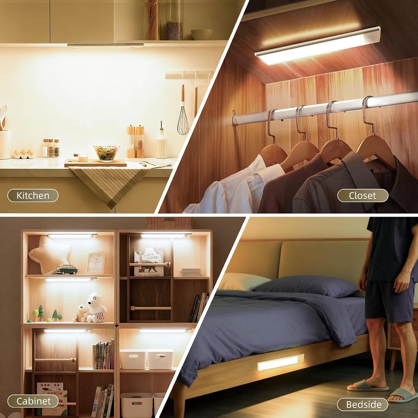 16inch Under Cabinet Lighting, 4 Pack Rechargeable Motion Sensor Light Indoor, Wireless Dimmable Magnetic Closet