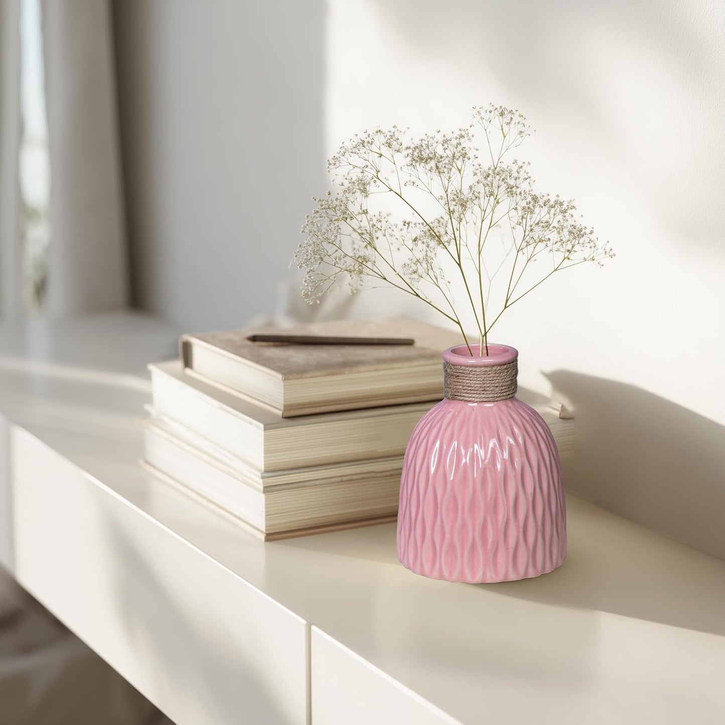 Modern Vases / Small Ceramic Vases for Flowers / Pink / 6 Inch