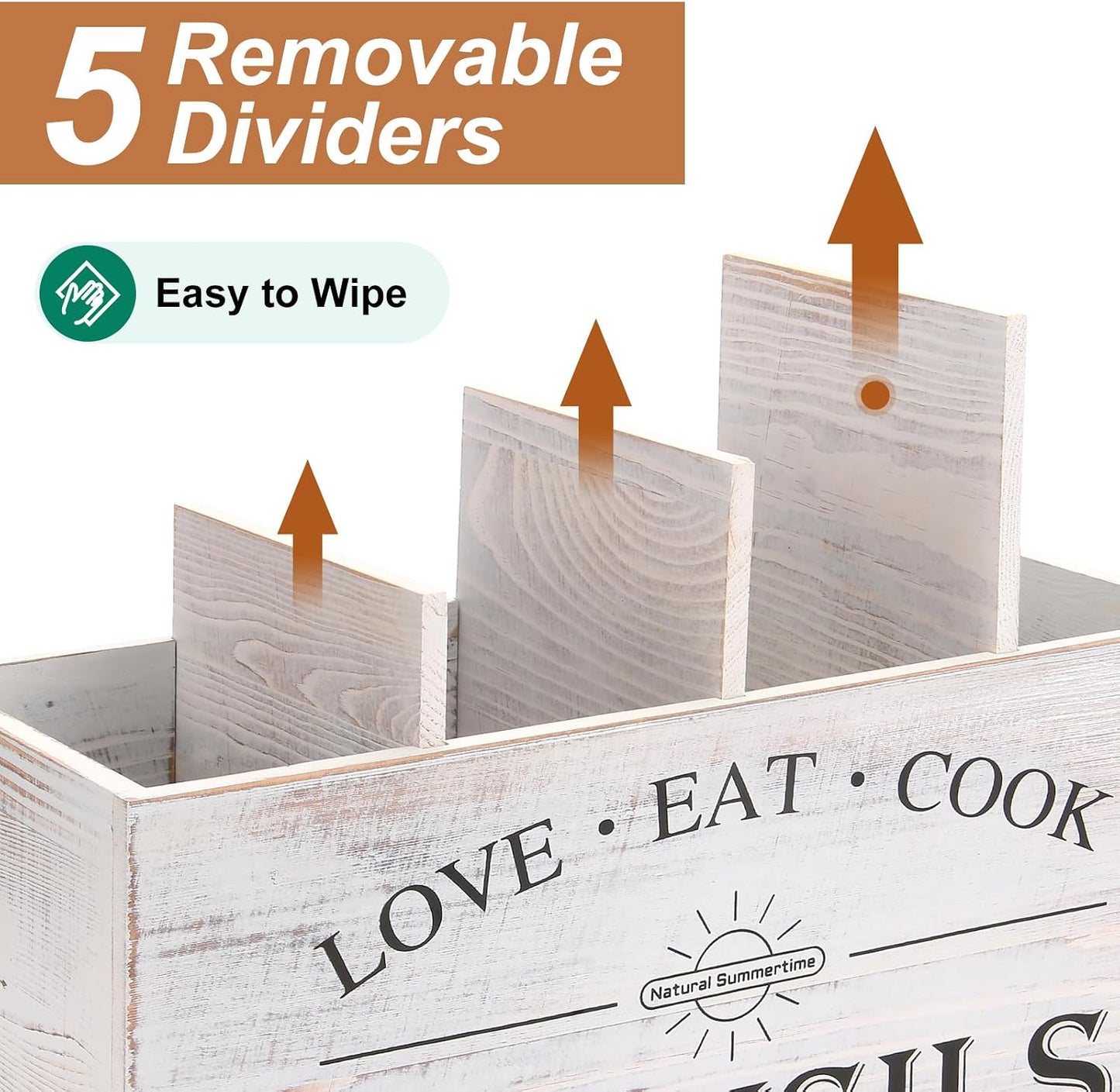 2 PC Wooden Utensil Holder,（With 4-Compartments size*1 + 3-Compartments size*1） Extra Large Kitchen Counter,Cooking