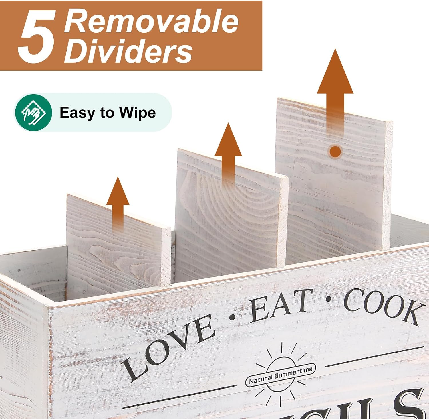 2 PC Wooden Utensil Holder,（With 4-Compartments size*1 + 3-Compartments size*1） Extra Large Kitchen Counter,Cooking