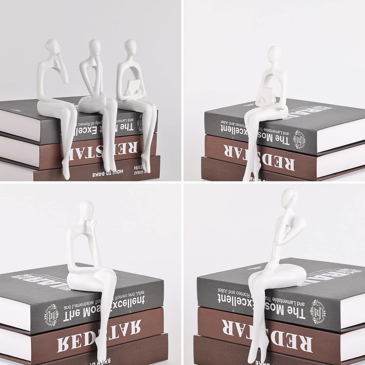 Resin Reading Sculpture Decor Sitting Thinker Statue Abstract Sculptures / White