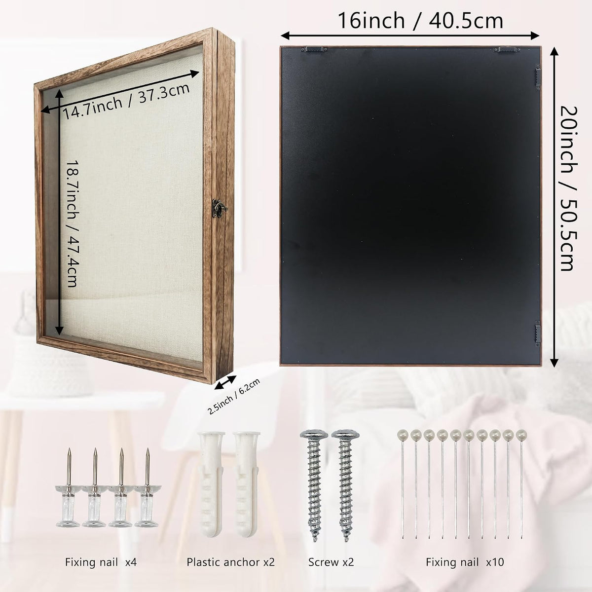 16x20 Shadow Box Frame in Wood Color with Linen Back | Shadow Box Display Case with Paulownia Wood and Real Glass Cover