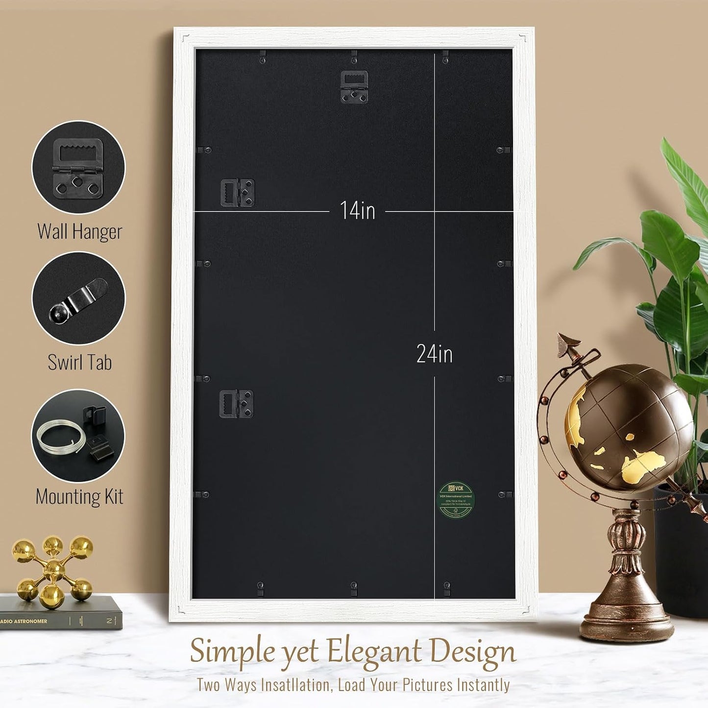 VCK 14x24 Frames 3 Pack, White Poster Frame MDF Wood with Polished Plexiglass, Wall Mounting Horizontal & Vertical