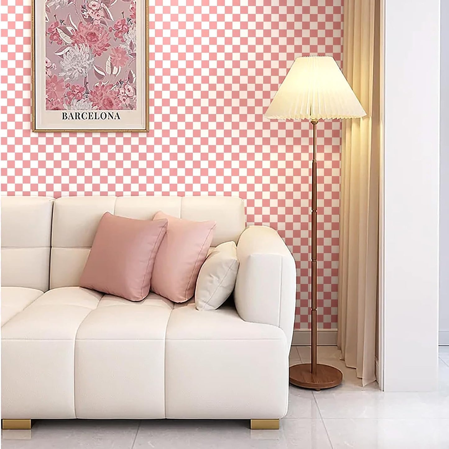Checkerboard Peel and Stick Wallpaper " and White Contact Paper Self-Adhesive / 17.3 x 300 / Pink