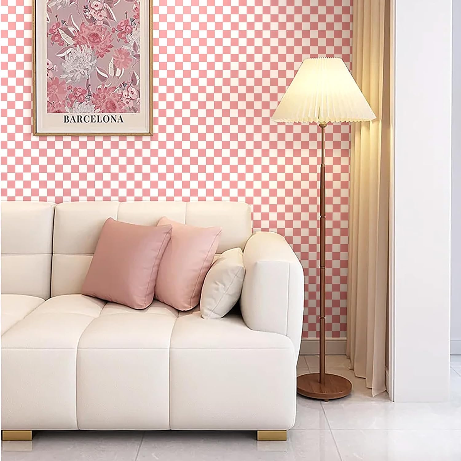 Checkerboard Peel and Stick Wallpaper " and White Contact Paper Self-Adhesive / 17.3 x 300 / Pink