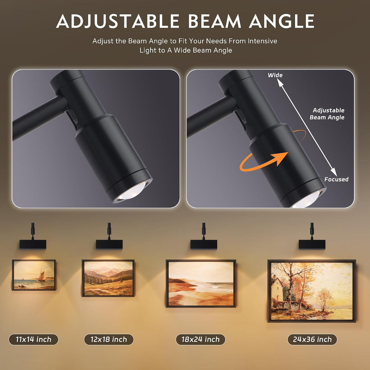 Wireless Picture Light for Wall with Adjustable Beam Angle, 8000mAh Rechargeable Art Light for Painting with Remote
