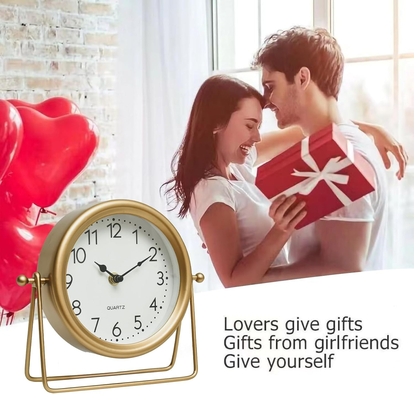 EMAX HOME Vintage Golden Table Clock - Elegant Battery Operated Office, Living Room, and Bedroom Clock with Minimalist