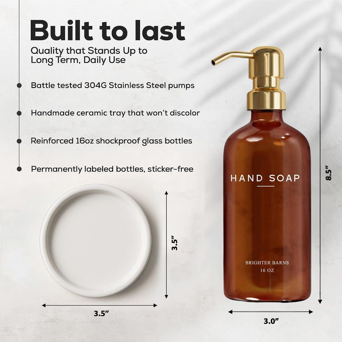 Luxury Glass Hand Soap Dispenser Bathroom Set by Brighter Barns - Refillable Liquid Hand Soap Dispenser Set for Kitchen