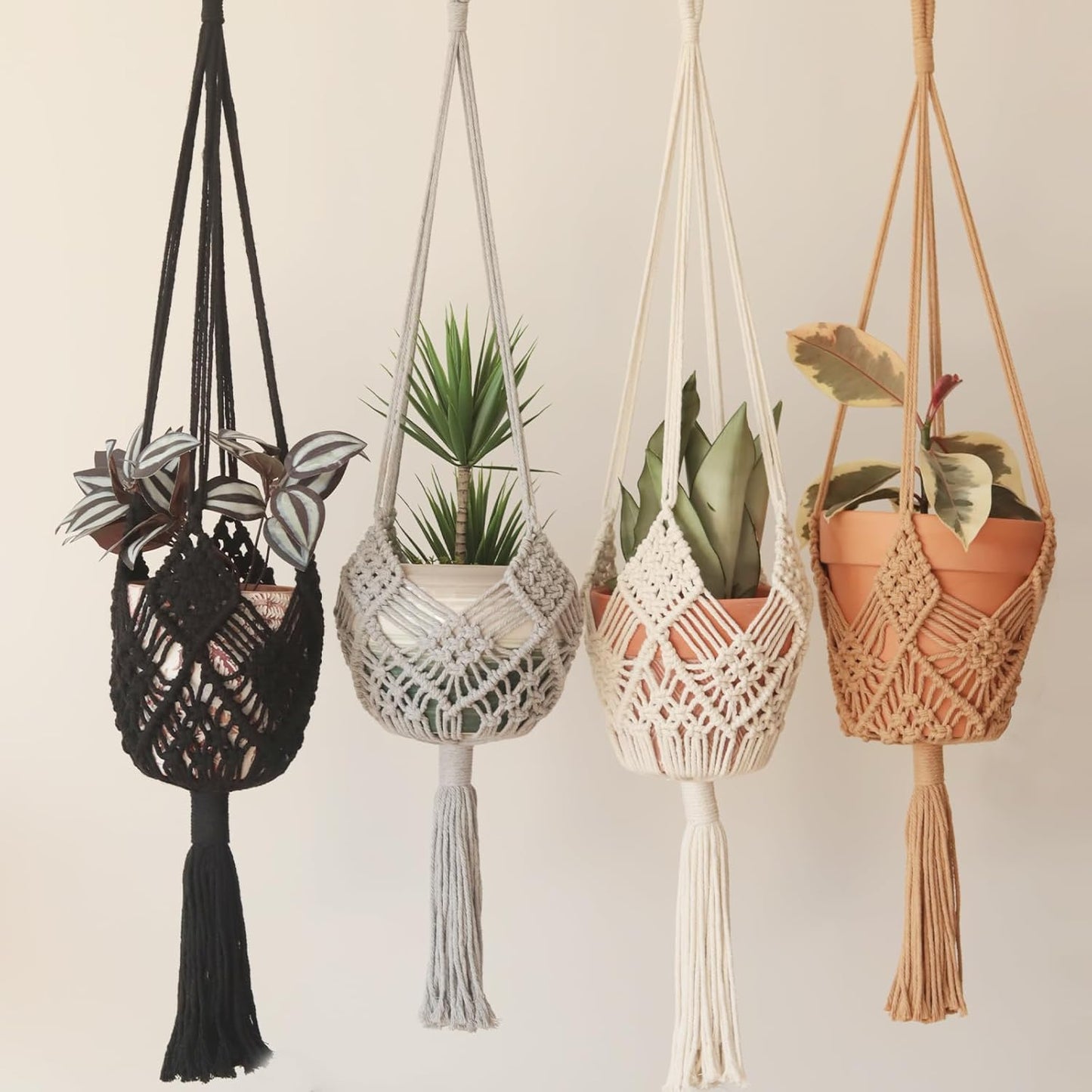 4Packs Macrame Plant Hangers Indoor Macrame for up to Pot Crochet Boho Plant / 4colors / 8 Inch
