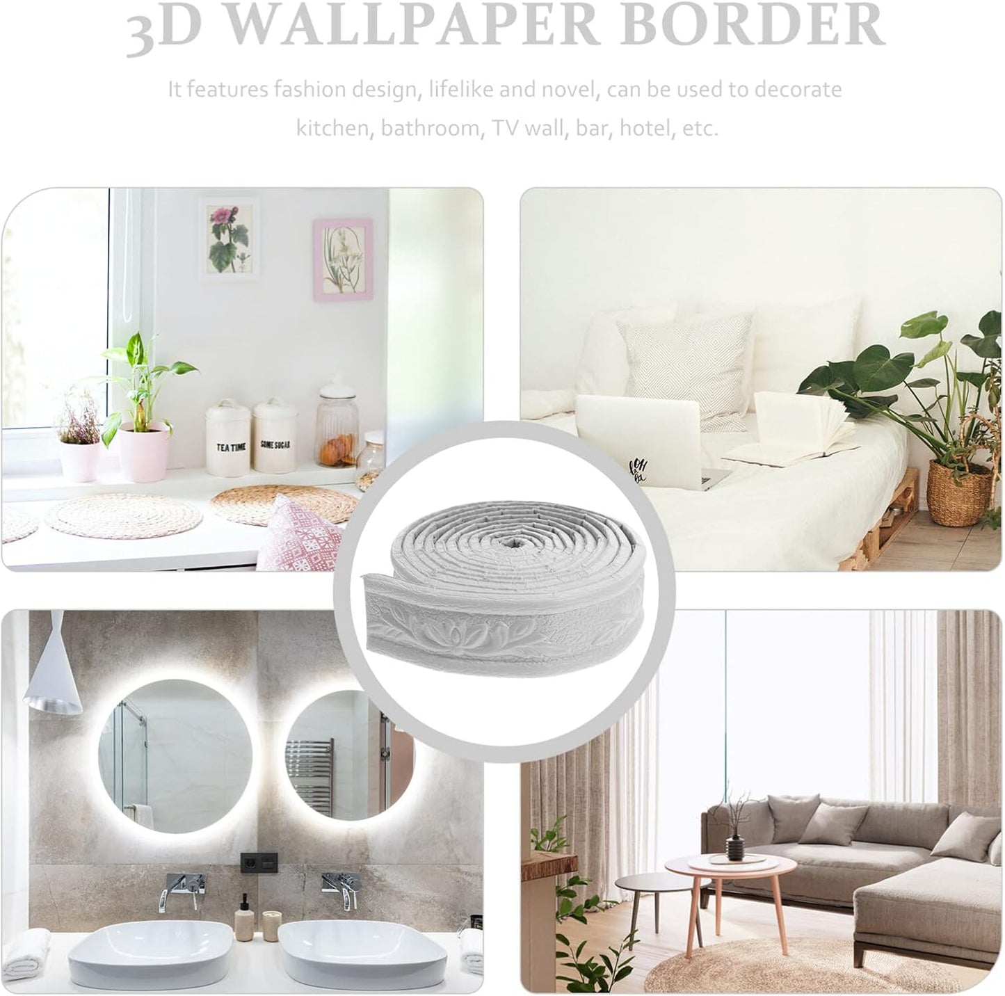 6 Rolls Self Adhesive Wallpaper Border Peel and Stick Flexible Edging Strip / 89.76 x 1.57 x 0.59