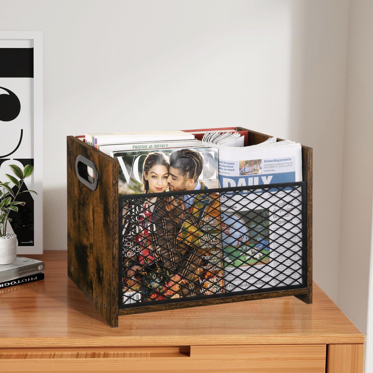 YINMIT Magazine Holder, Magazine Rack for Desktop and Home Office, Farmhouse File Storage Basket for Letters