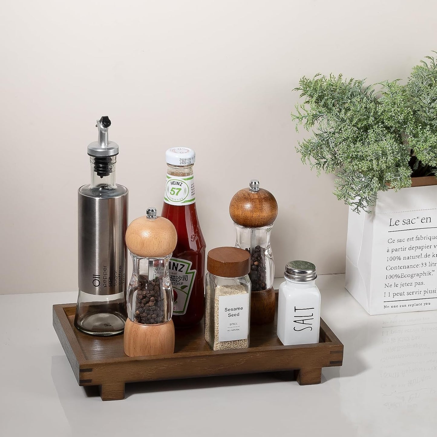 Decorative Tray Small Pedestal Stand Farmhouse Bathroom Decor Wooden / Walnut / 11.4 x 6.7 x 1.7