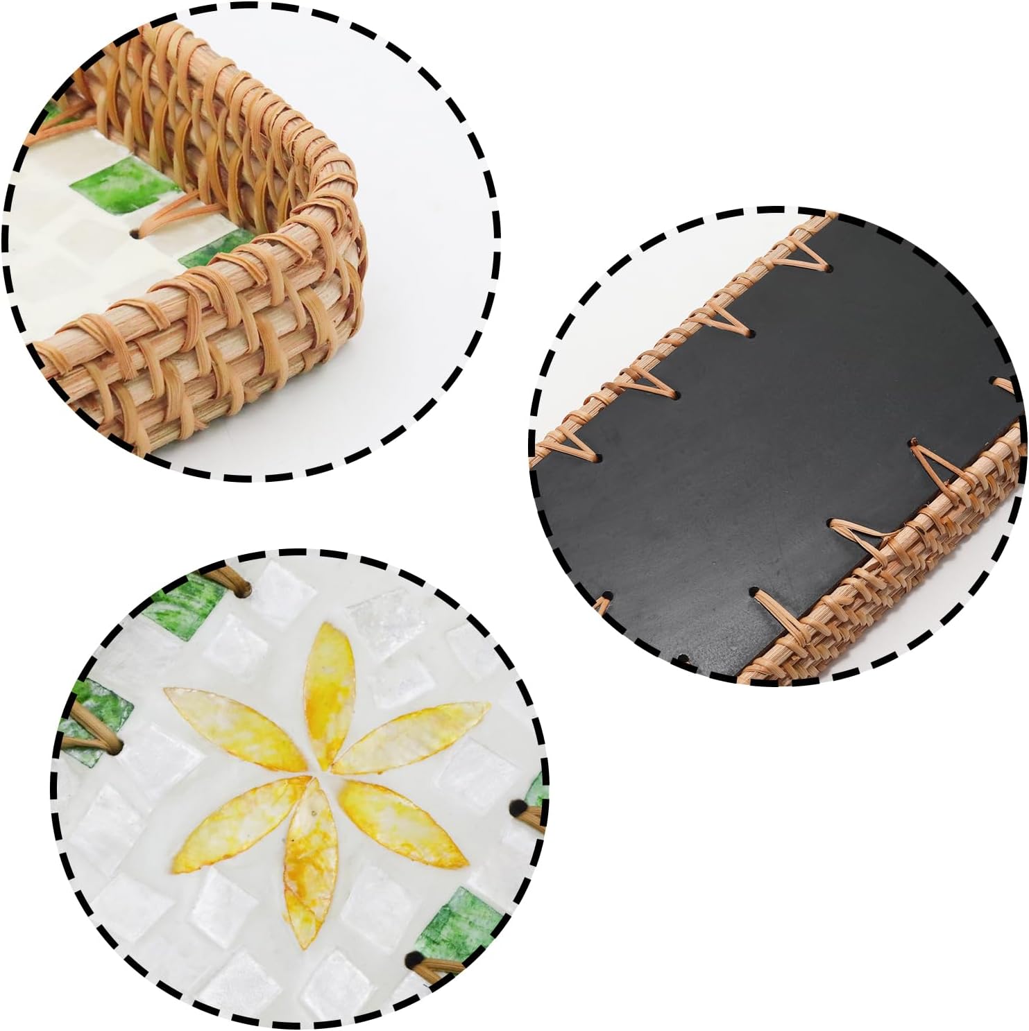 Rattan Serving Tray / 8.3 x 4.3 x 1.6 / Green Grid Yellow Leaves
