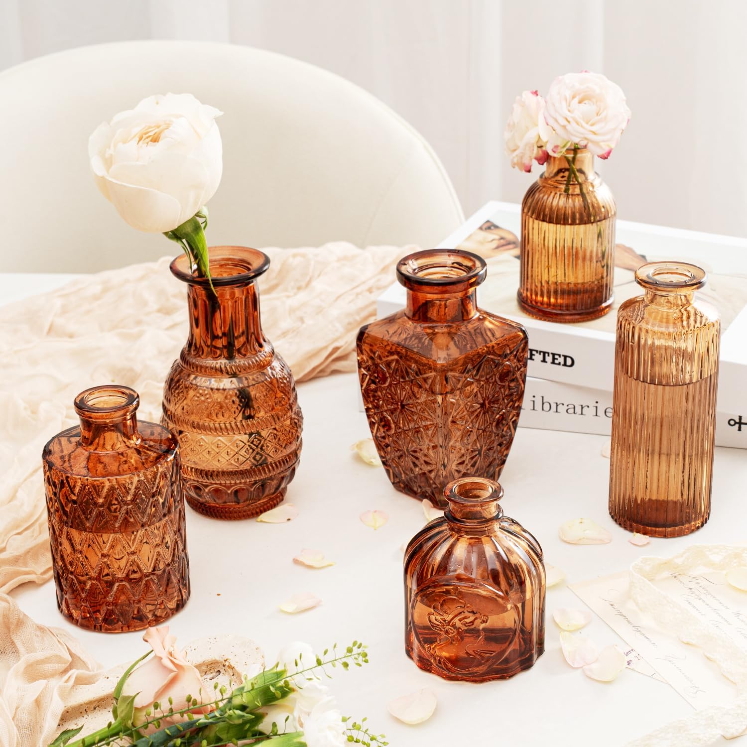 Glass Bud Vase Pcs / Amber / Clear / Set of 12