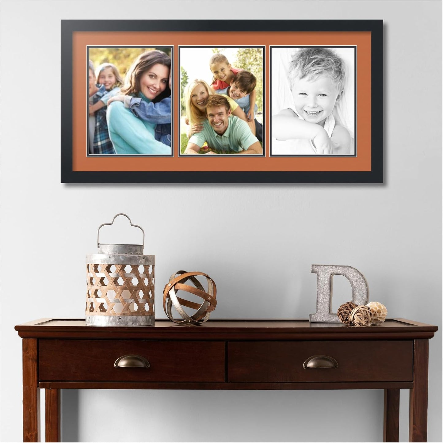 ArtToFrames Collage Photo Frame Double Mat with 3 - 8.5x11 Openings and Satin Black Frame