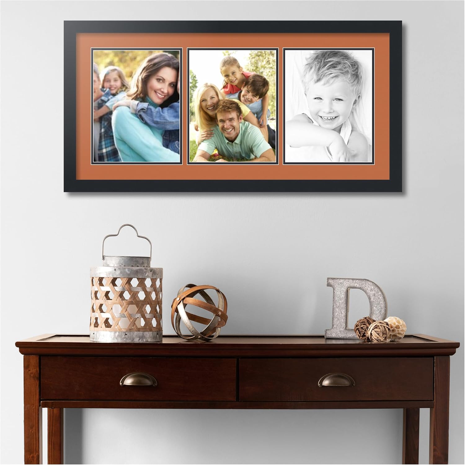 ArtToFrames Collage Photo Frame Double Mat with 3 - 8.5x11 Openings and Satin Black Frame