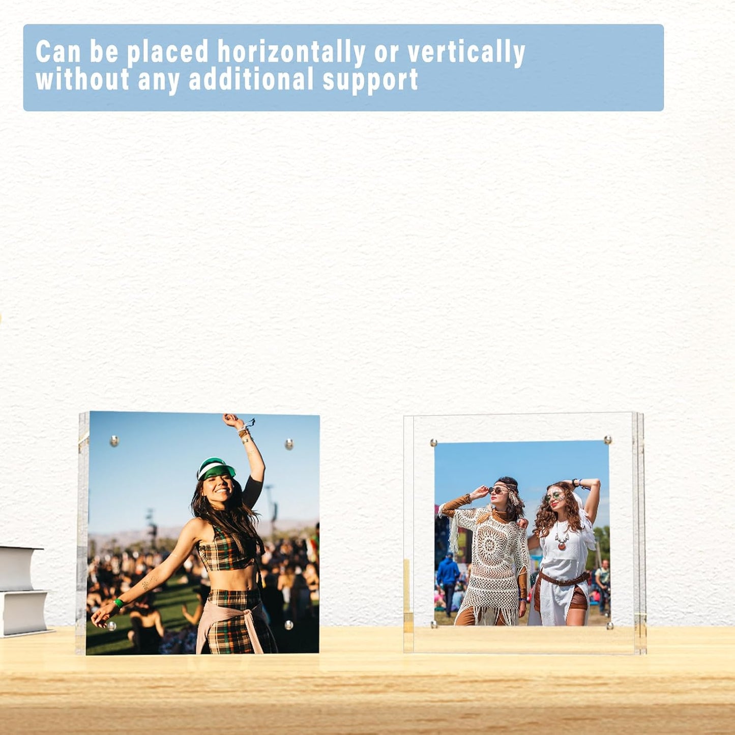 HELPLEX Acrylic Frame, 3 Pack 5x5 Acrylic Picture Frames, 20mm Thicker Frameless Clear Frame Double Sided Magnetic