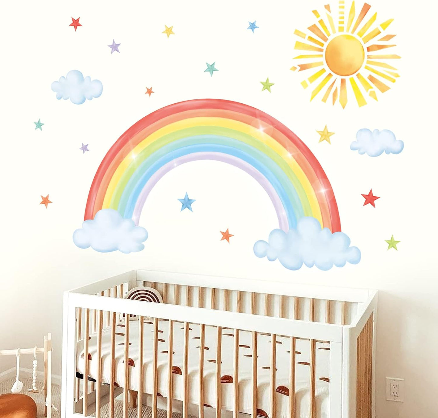 Large Rainbow Wall Decals Sun Cloud Star Wall Stickers Baby Nursery Girls Bedroom Living Room / B