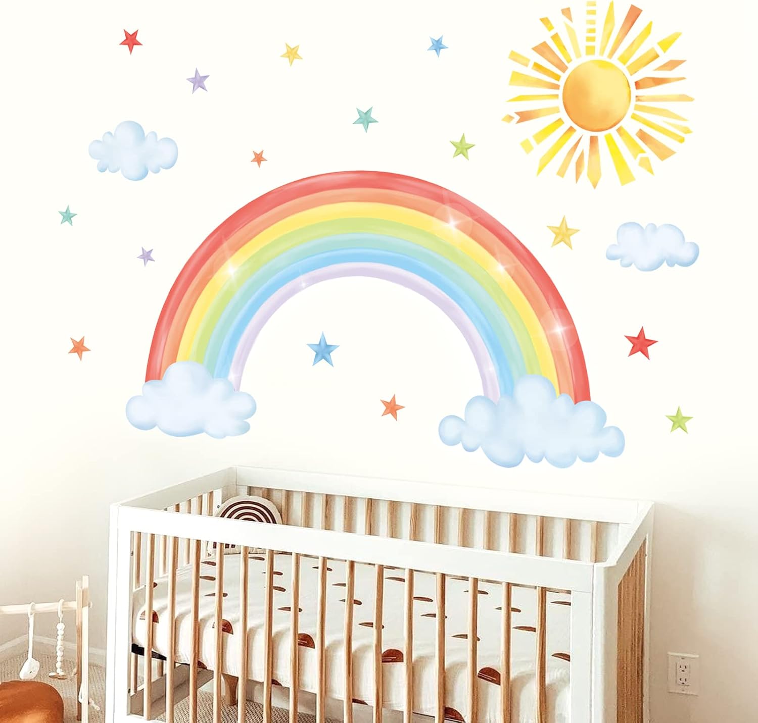 Large Rainbow Wall Decals Sun Cloud Star Wall Stickers Baby Nursery Girls Bedroom Living Room / B