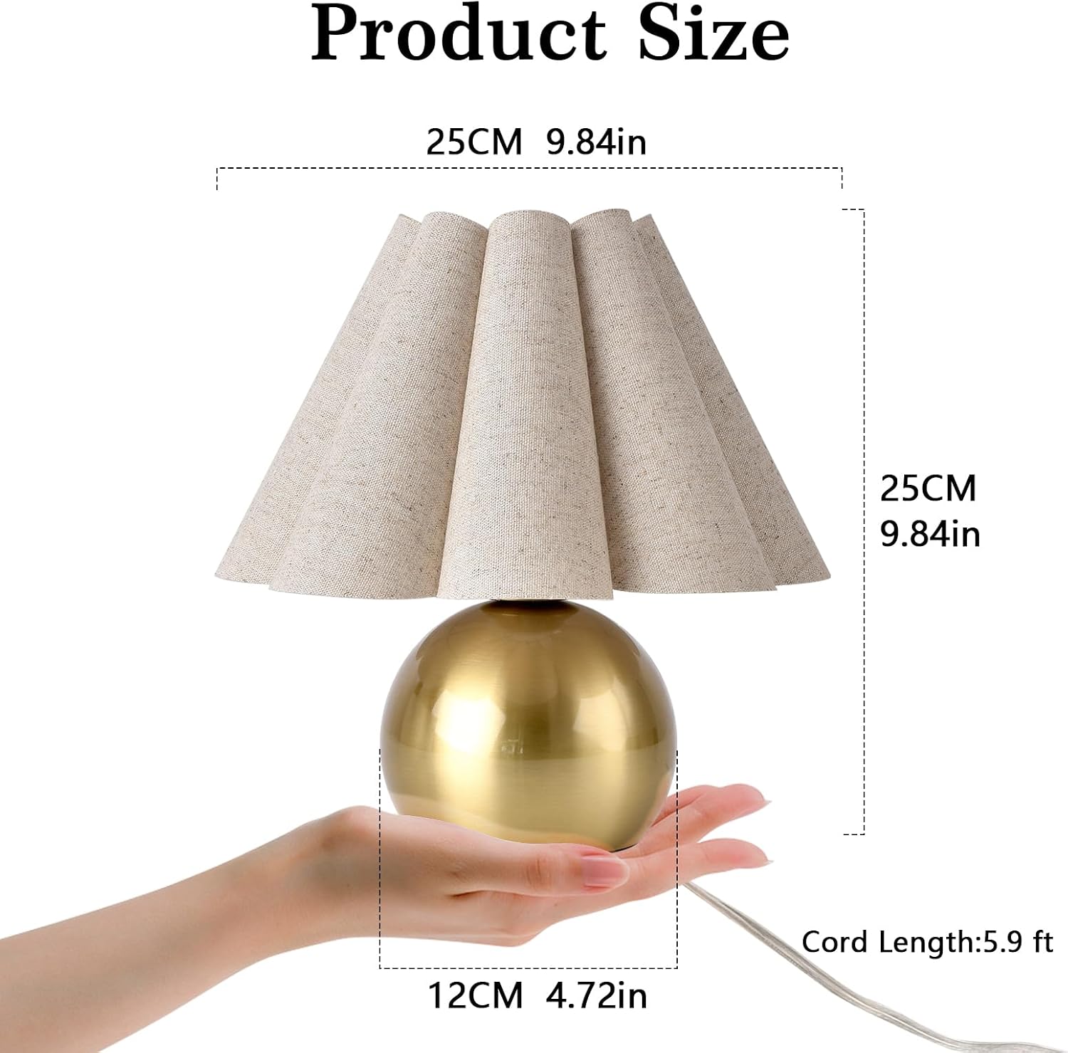 Gold Small Bedside Table Lamp for Bedroom, Brass Gold Bedroom Lamps for Nightstand, Cute Mini Table Lamps for Small