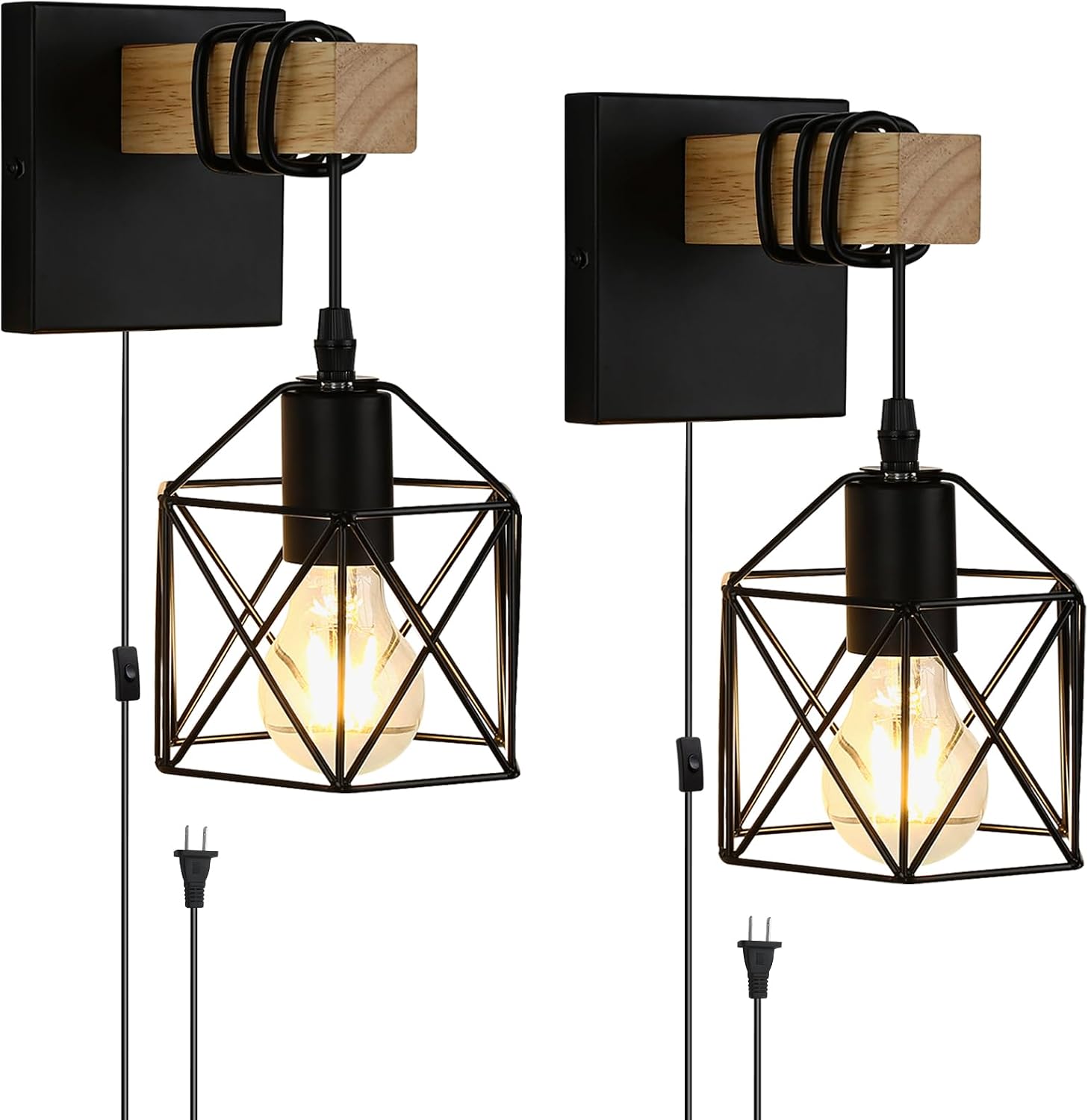 Lightess Farmhouse Plug in Wall Sconces Lamps for Bedroom Set of 2 | Easy Plug In Installation Without Wiring Work