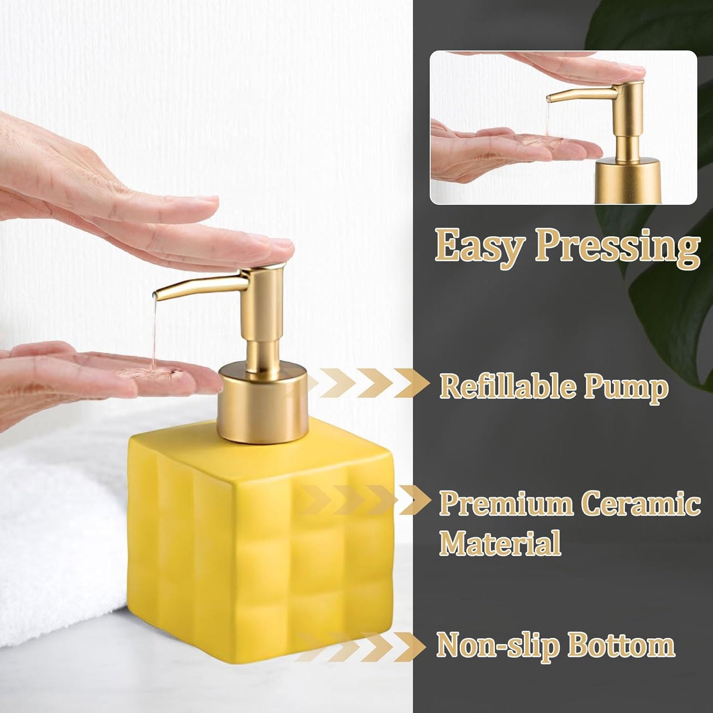 Hand Soap Dispenser Dish Cube Soap Dispenser Countertop 7.44 FL OZ. /220 ML Hand Lotion / Yellow