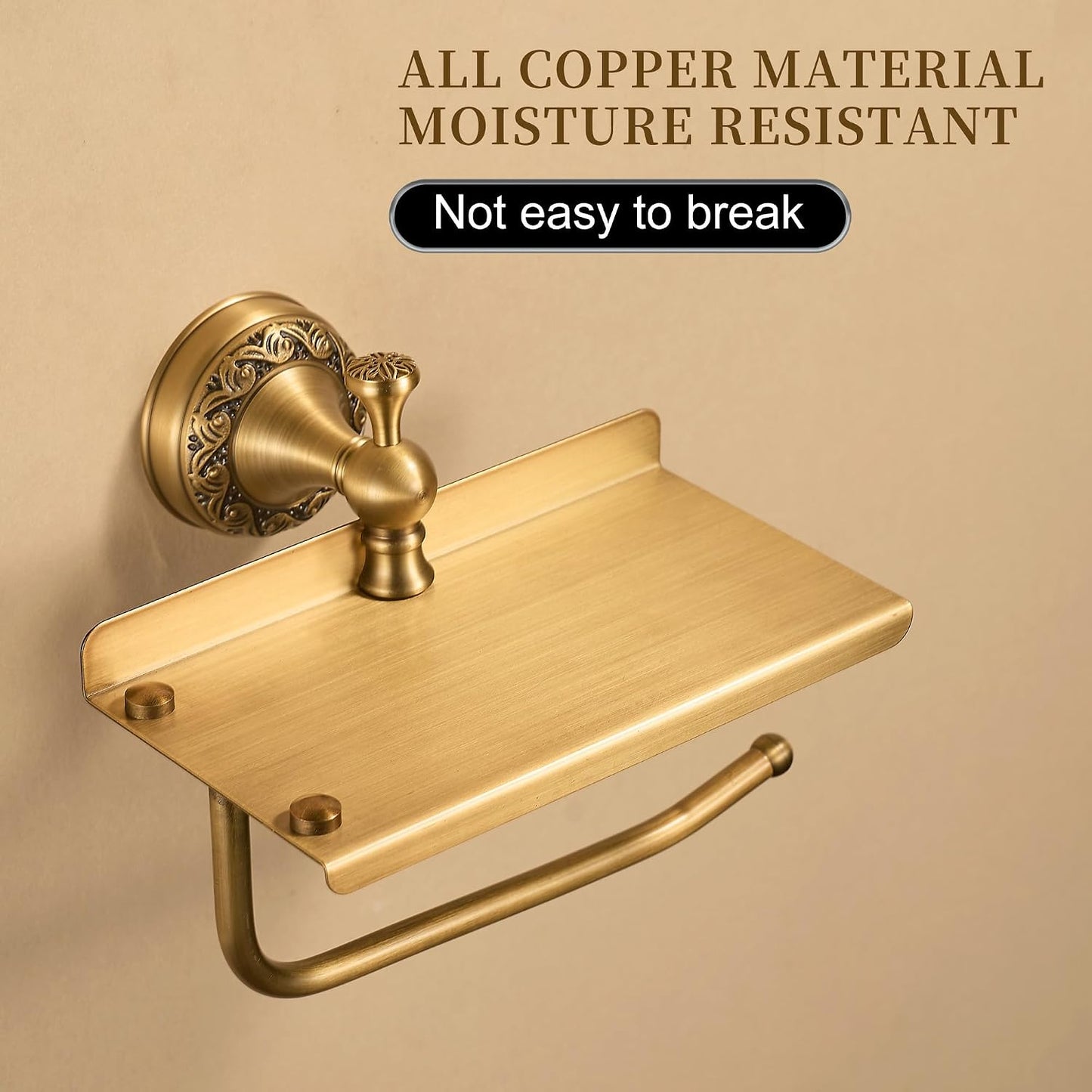 Wall Mounted Bathroom Toilet Paper Holder with Storage,Roll Tissue Holder Antique Brass Pattern Carving,Brushed Bronze