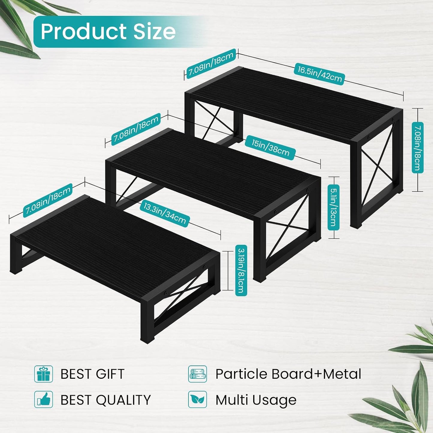 ELITEROO Black 3-Tier Wooden Cupcake and Dessert Display Stand, Multi-Tier Riser for Cupcakes, Food, Perfume, Makeup
