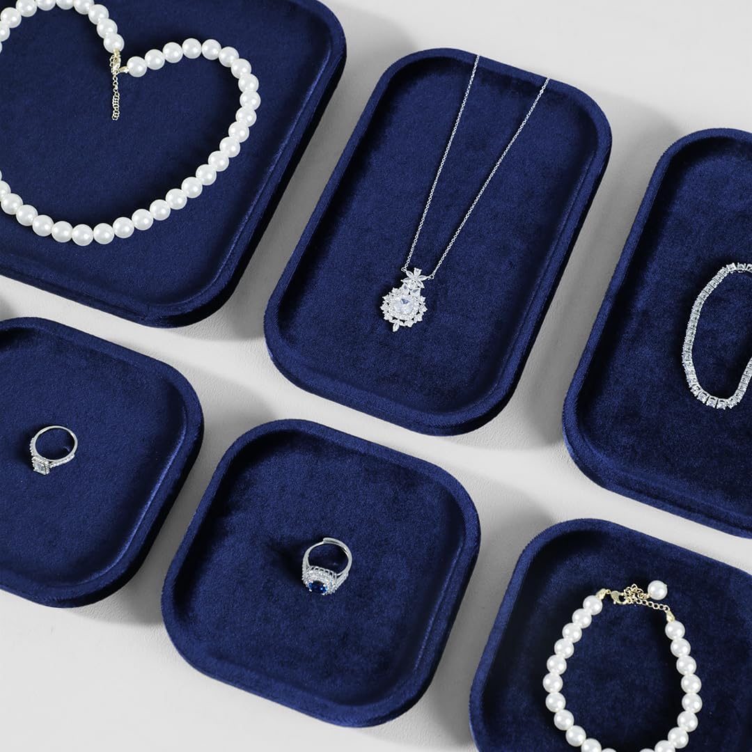 Resilient Velvet Jewelry Display Tray for Ring Earrings Bracelet Necklace / Dark Blue / 7.9 x 4.7