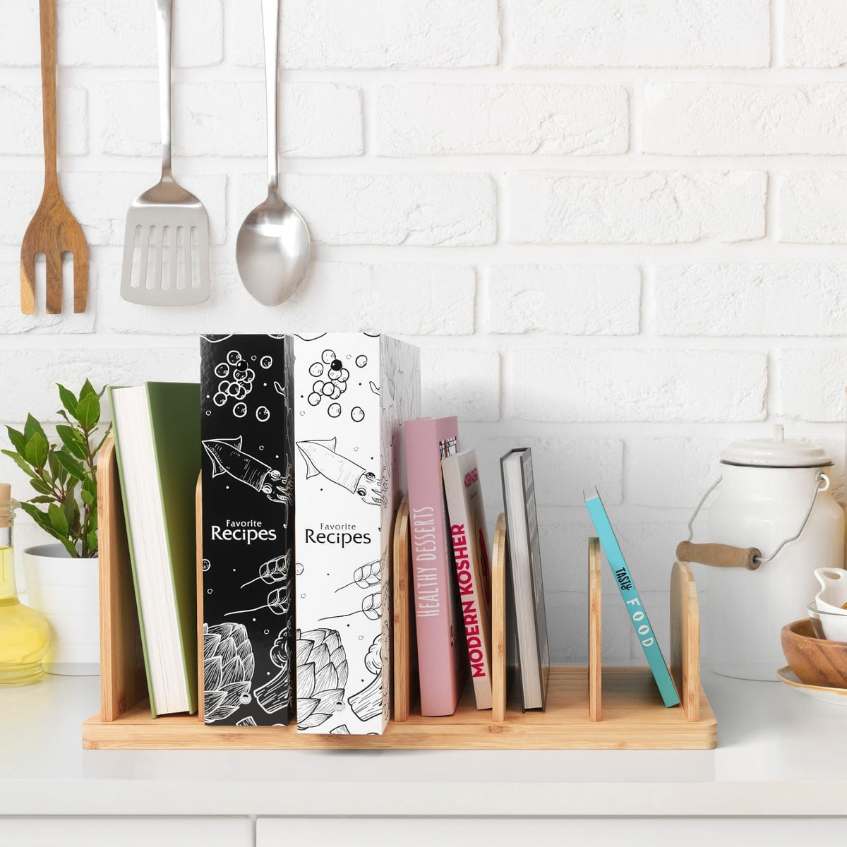 Cook Book Organizer, 6 Sections, Recipe Book Holder Rack, Tabletop Stand for Convenient Cookbook Storage, Vertical Cook